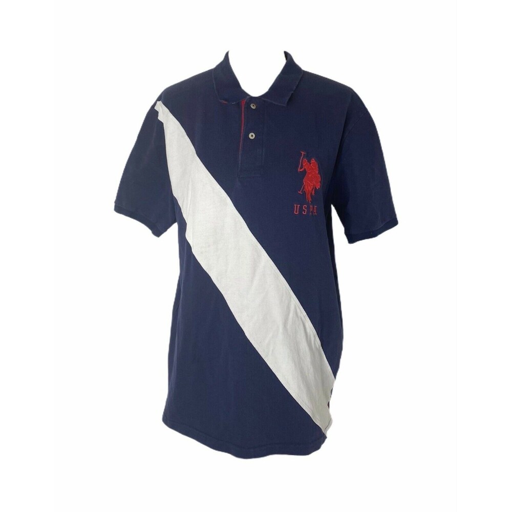 U.S. Polo Association Men’s Polo Shirt Blue and White Short Sleeve Size Large